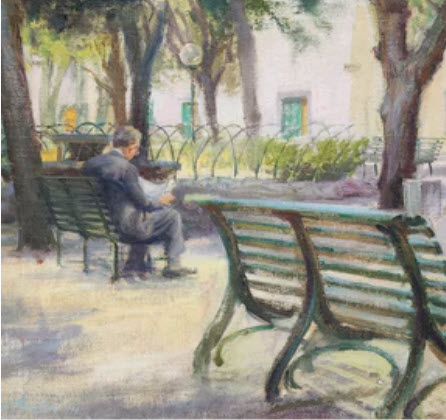 Park Bench, an oil painting by David Mueller